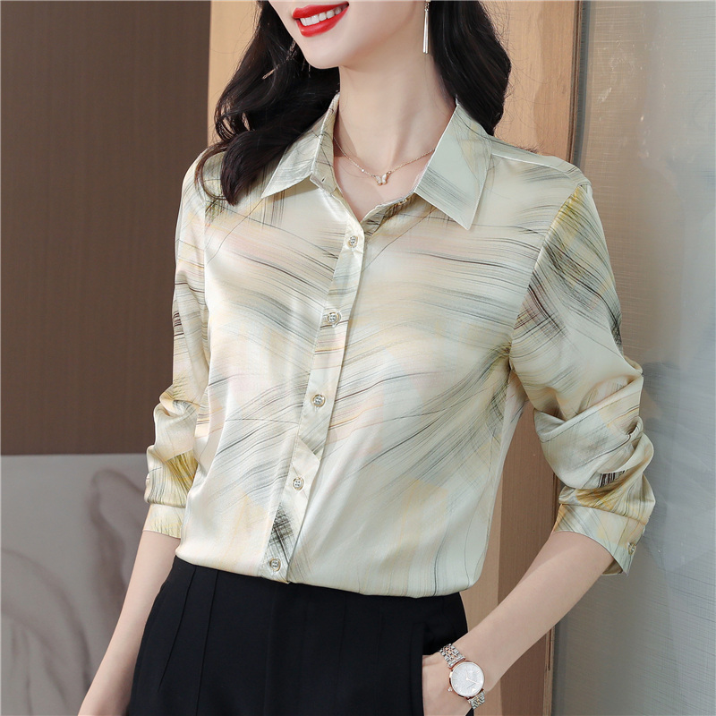 Temperament real silk silk tops autumn satin shirt for women