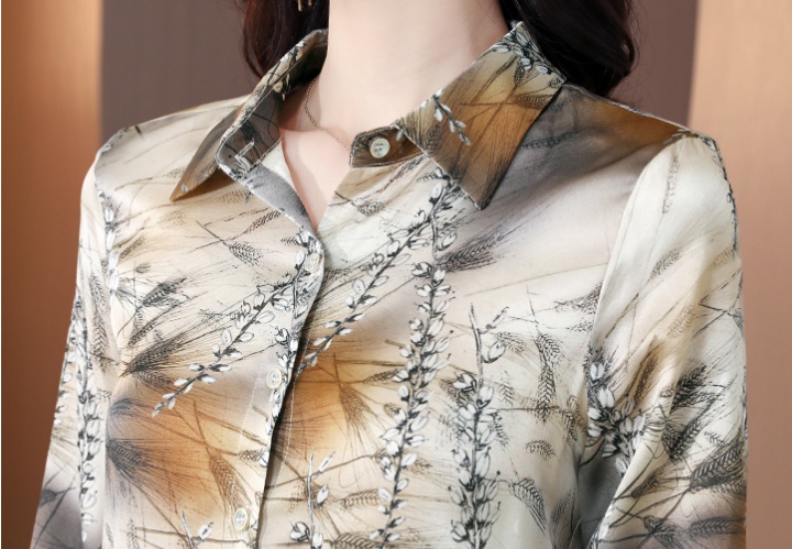 Satin temperament printing tops retro real silk shirt