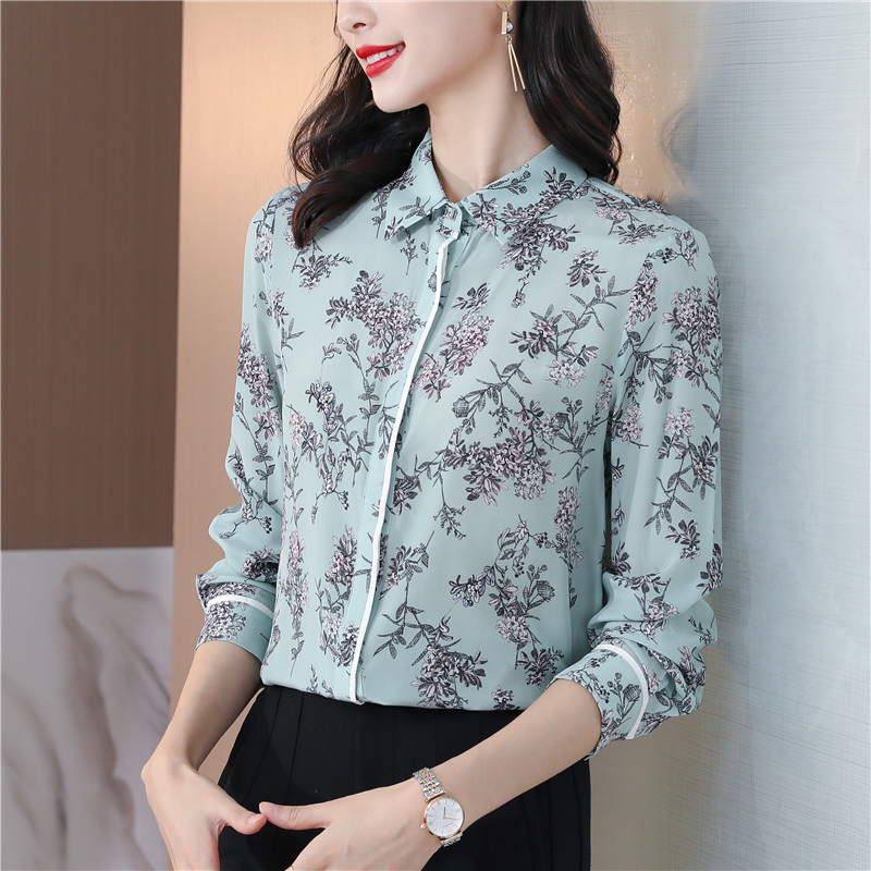 Western style real silk small shirt autumn shirt for women