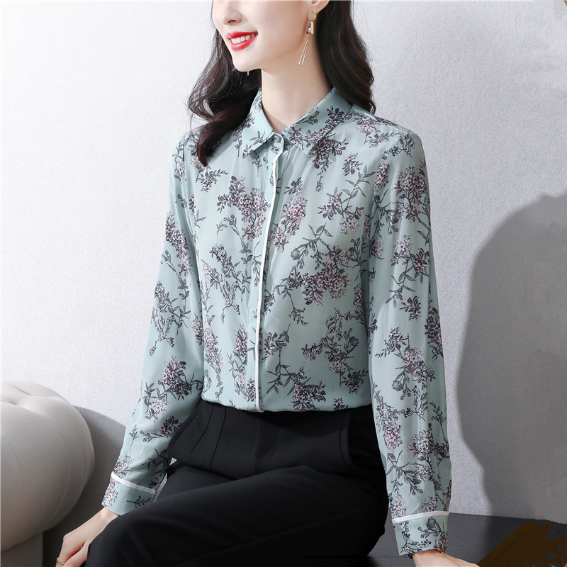 Western style real silk small shirt autumn shirt for women