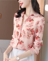 Silk slim printing shirt pink tender tops for women