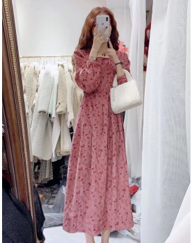 Slim large yard rose dress floral corduroy long dress