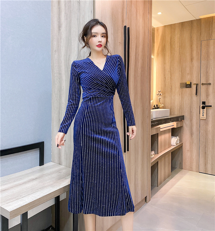 Printing tight long dress autumn package hip dress