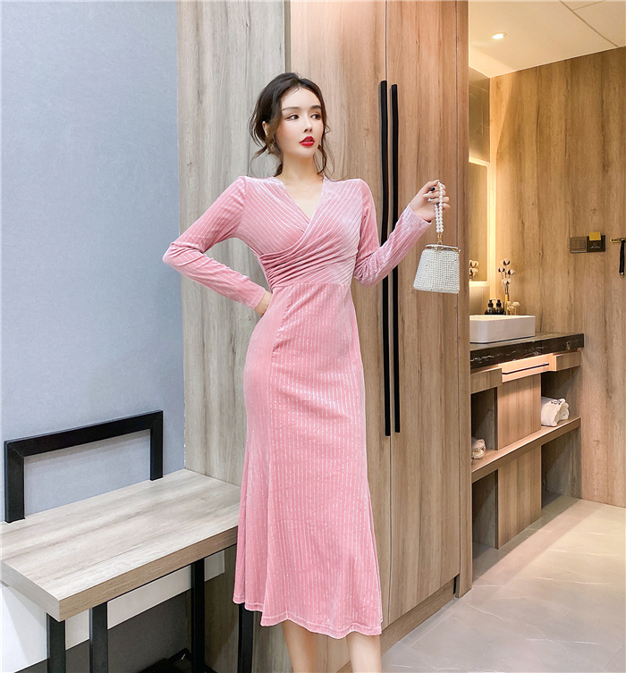 Printing tight long dress autumn package hip dress