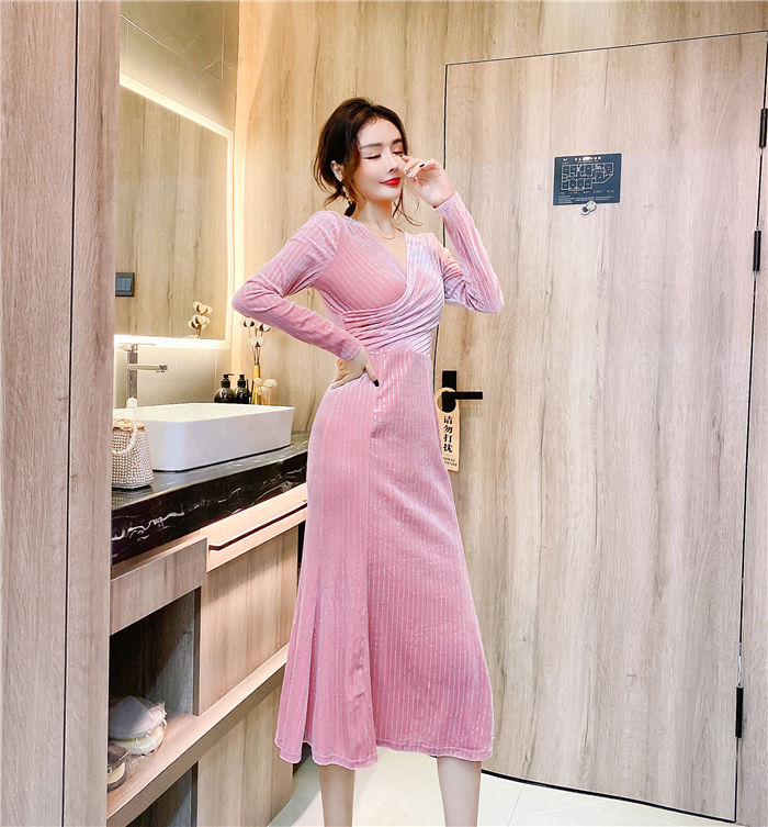 Printing tight long dress autumn package hip dress