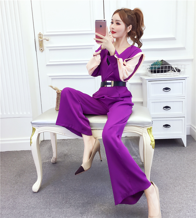 Pinched waist splice jumpsuit autumn and winter long pants
