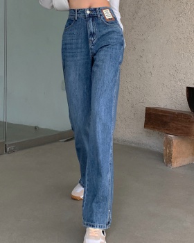 Korean style split loose washed fashion jeans