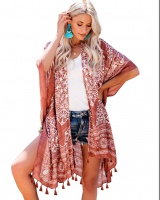 Loose sandy beach cardigan tassels coat for women