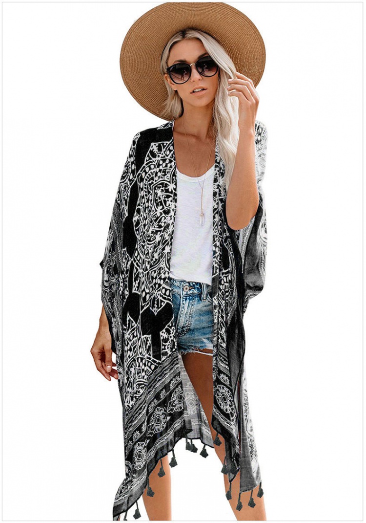 Loose sandy beach cardigan tassels coat for women