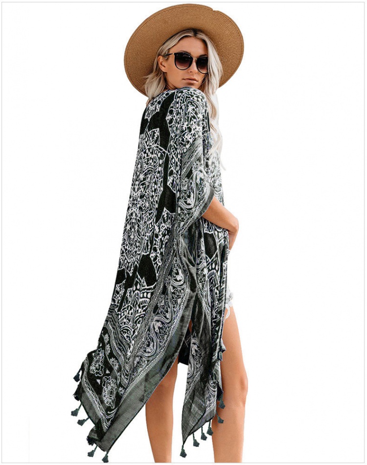 Loose sandy beach cardigan tassels coat for women