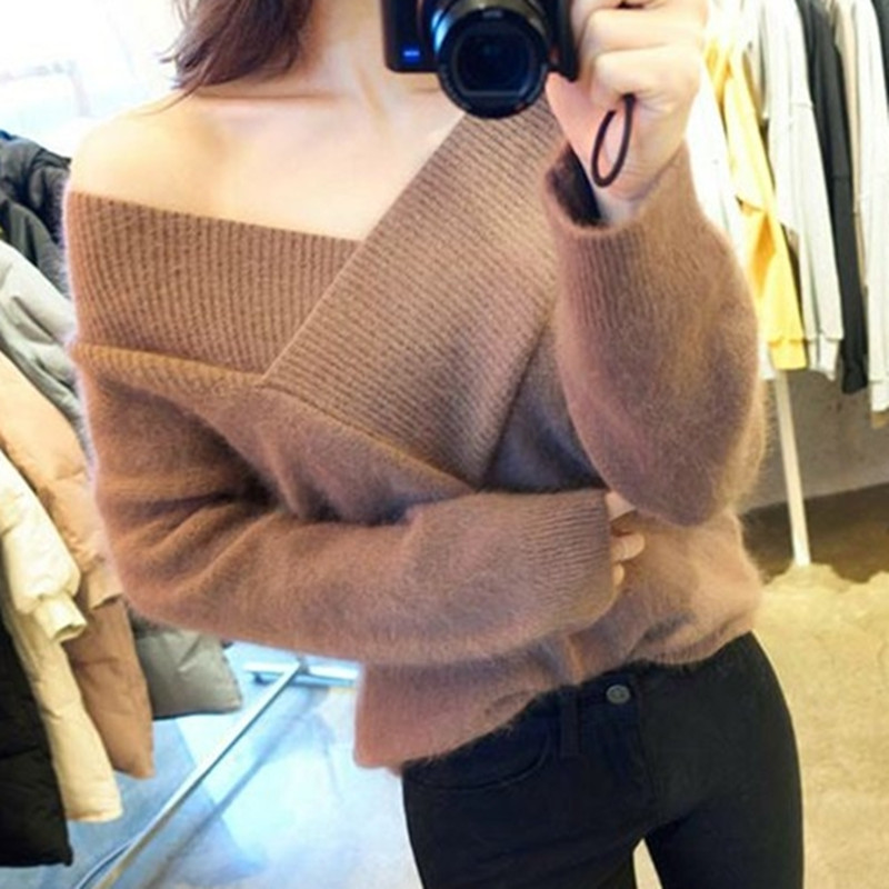 Pullover mink hair Korean style sweater for women