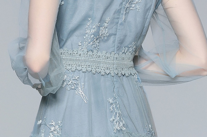 Lady temperament gauze embroidered lace long splice dress