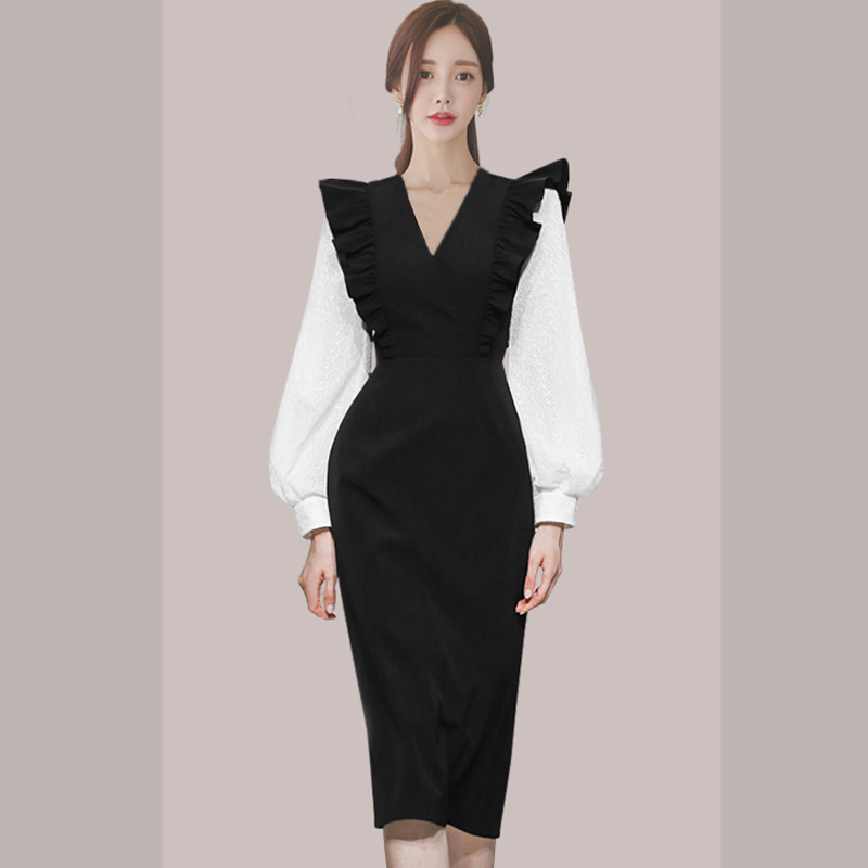 Temperament dress lantern sleeve long dress for women