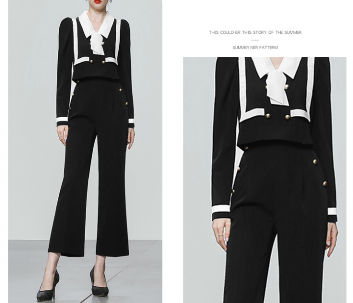 Fashion temperament tops navy style pants 2pcs set