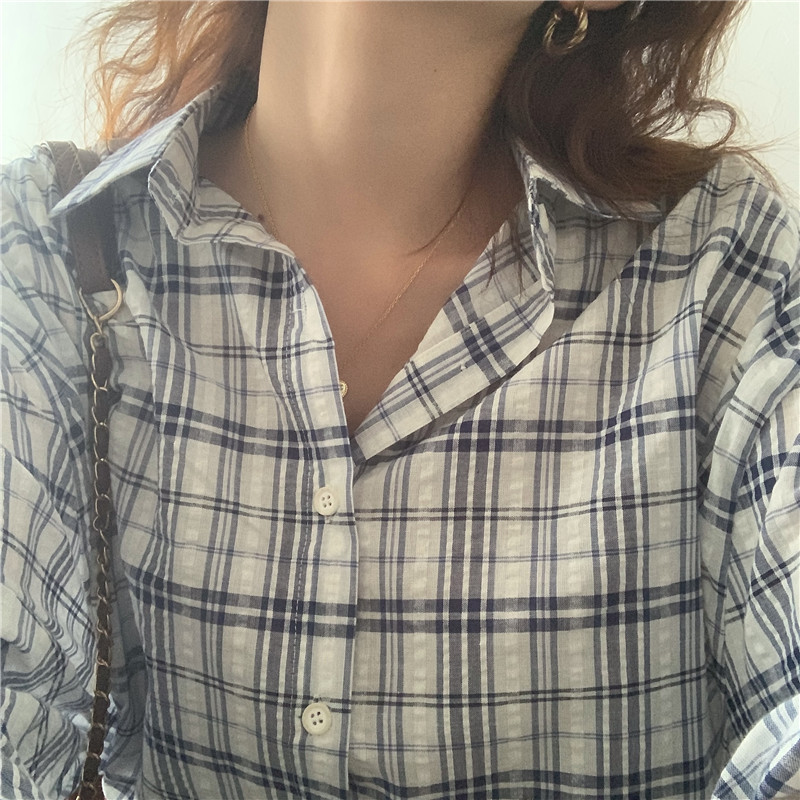Korean style long sleeve autumn plaid shirt