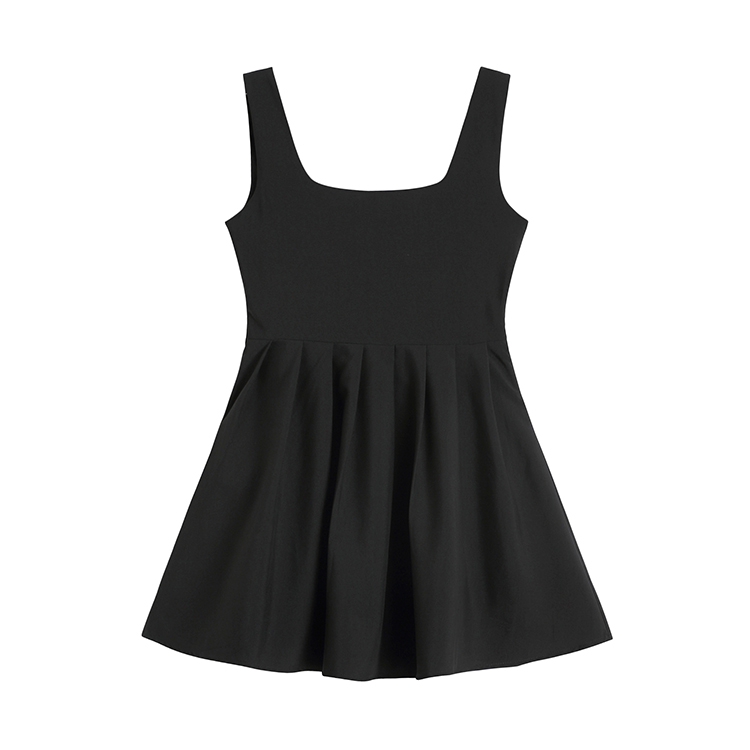 Outside the ride pleated dress France style slim T-back