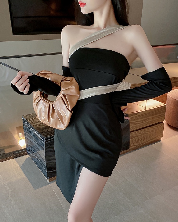Slim wrapped chest sexy spicegirl halter black dress