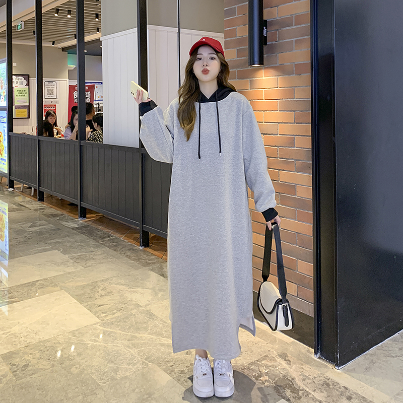 Long autumn and winter loose hoodie thick Casual fat dress