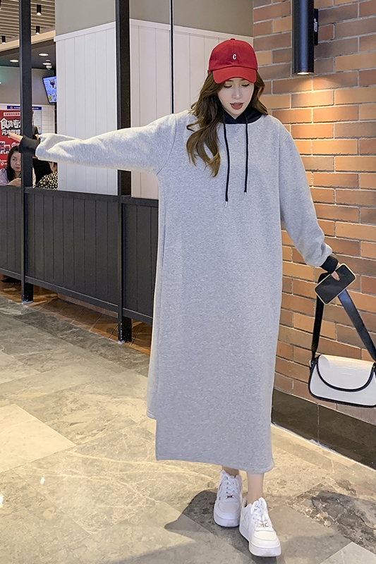 Long autumn and winter loose hoodie thick Casual fat dress