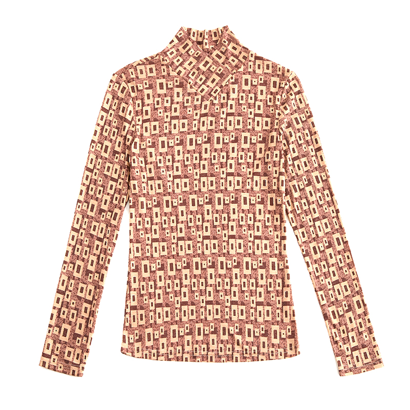 Bronzing printing tops autumn high collar bottoming shirt