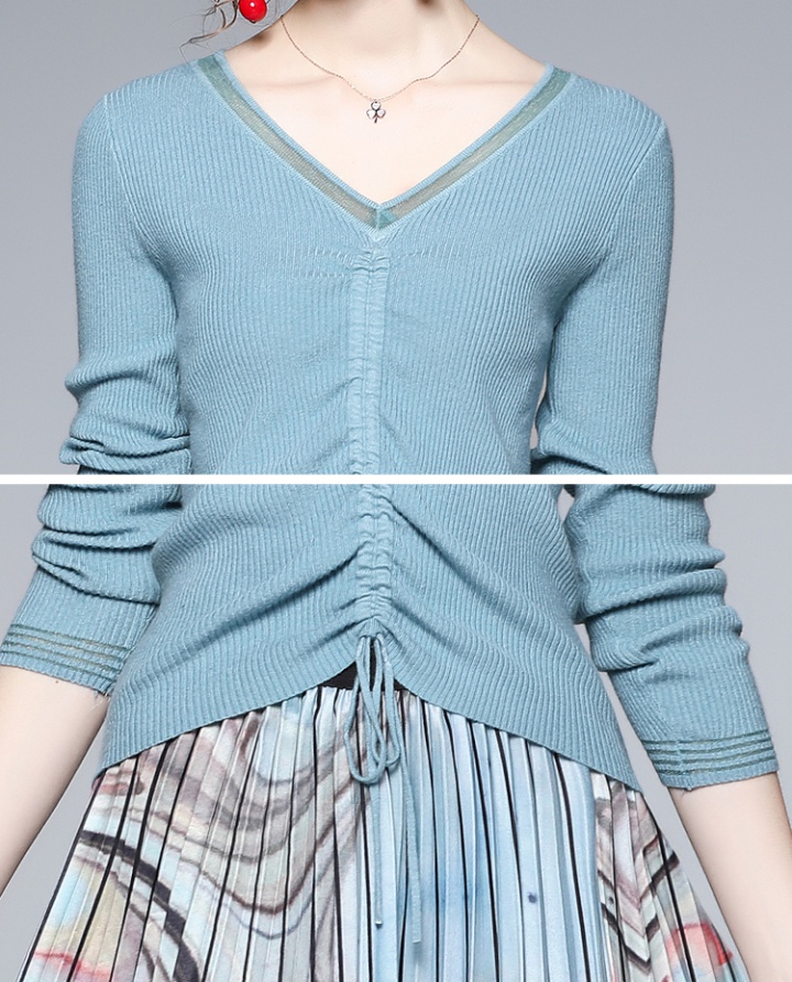 Fashion knitted pleated temperament autumn skirt 2pcs set