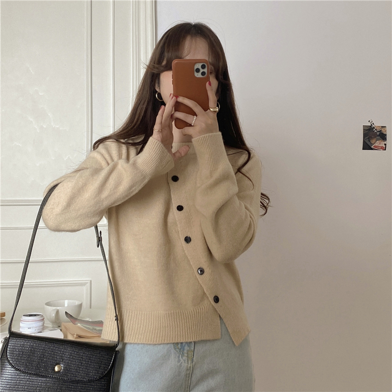 Autumn and winter short sweater oblique buckle thick coat