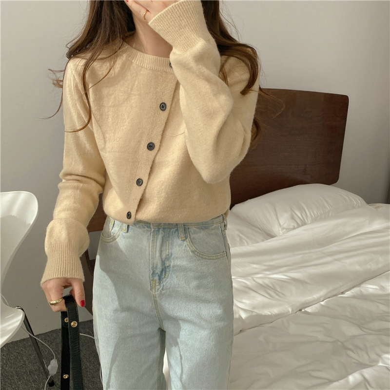 Autumn and winter short sweater oblique buckle thick coat