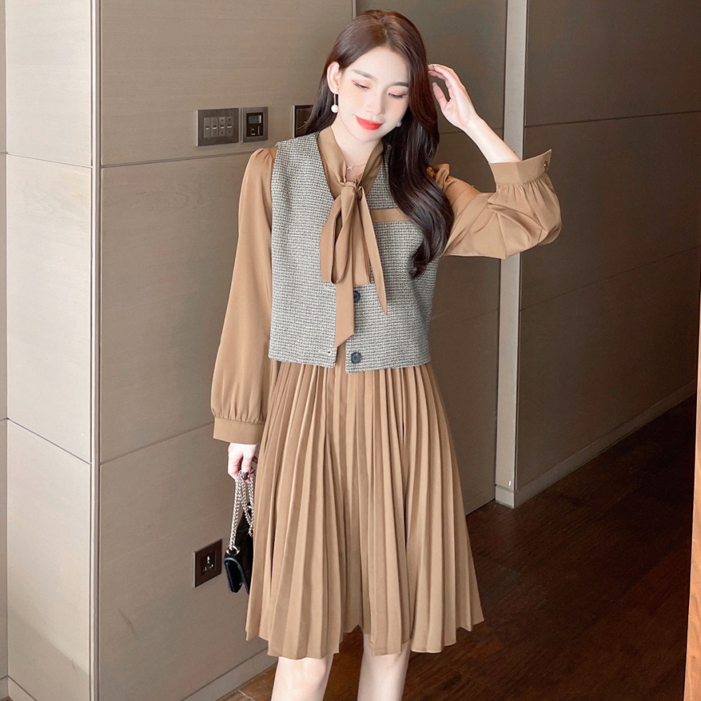 Autumn bow skirt temperament shirt 2pcs set
