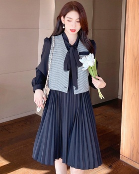 Autumn bow skirt temperament shirt 2pcs set