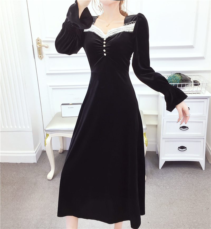 Single-breasted long dress autumn and winter dress