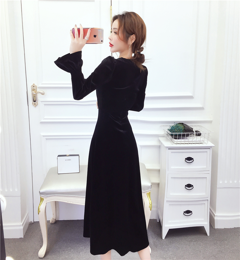 Single-breasted long dress autumn and winter dress
