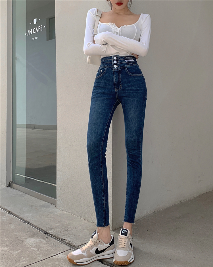 Elasticity fashion jeans high waist slim pencil pants