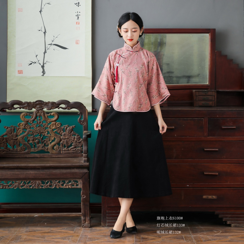 Autumn and winter floral Chinese style retro tops