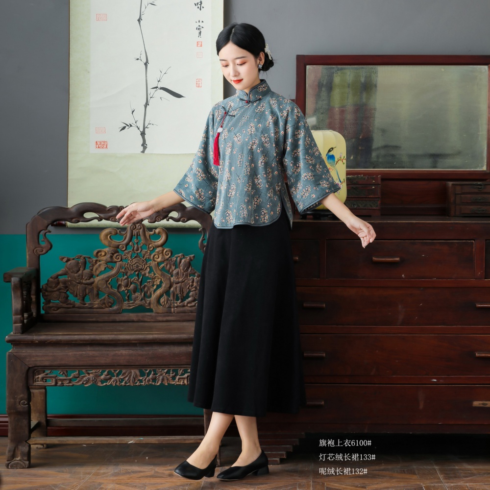 Autumn and winter floral Chinese style retro tops