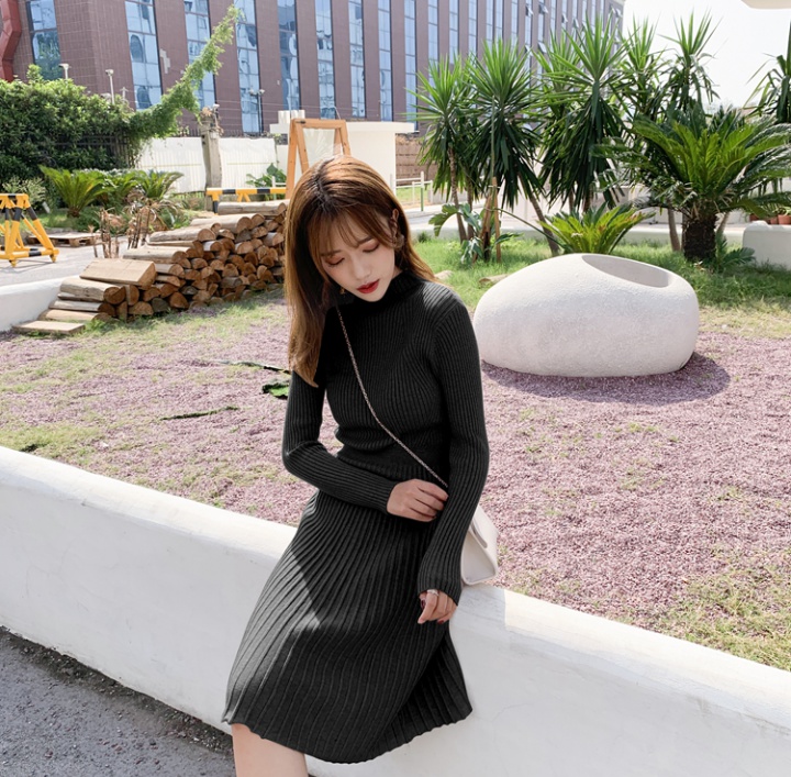 Commuting Korean style long sleeve pure dress for women