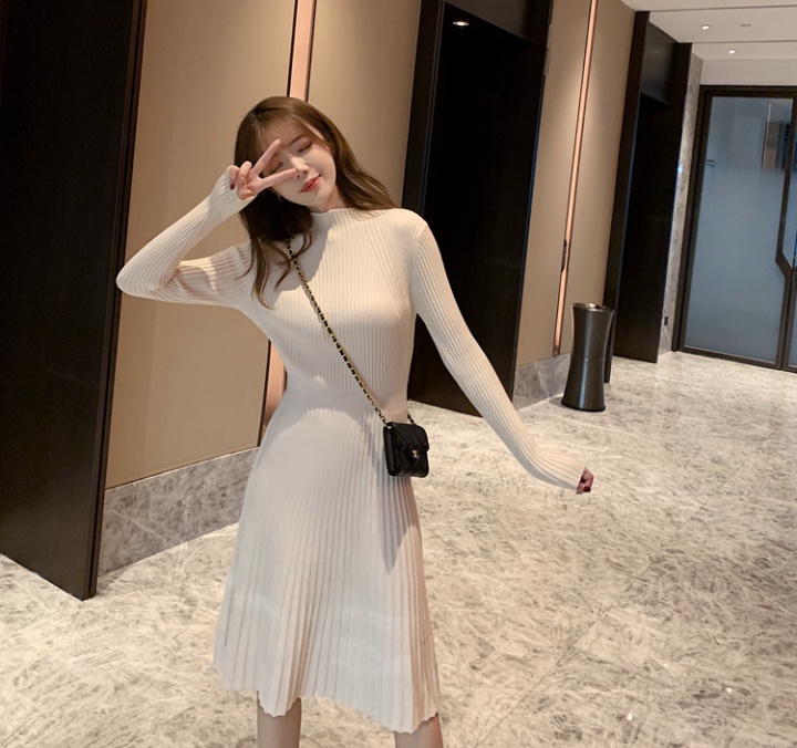 Commuting Korean style long sleeve pure dress for women