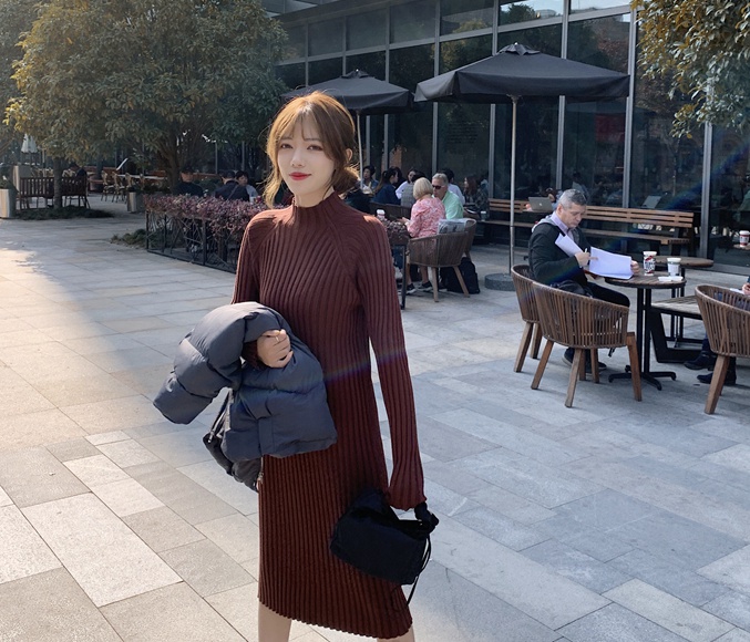 Pure knitted autumn and winter Korean style dress for women