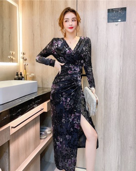 Autumn and winter sexy formal dress printing long dress