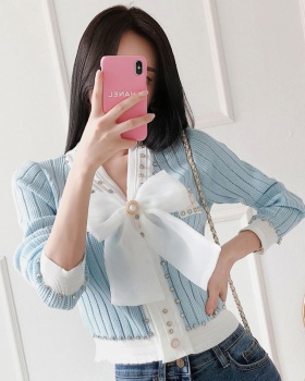 Mixed colors bow tops Korean style knitted small shirt