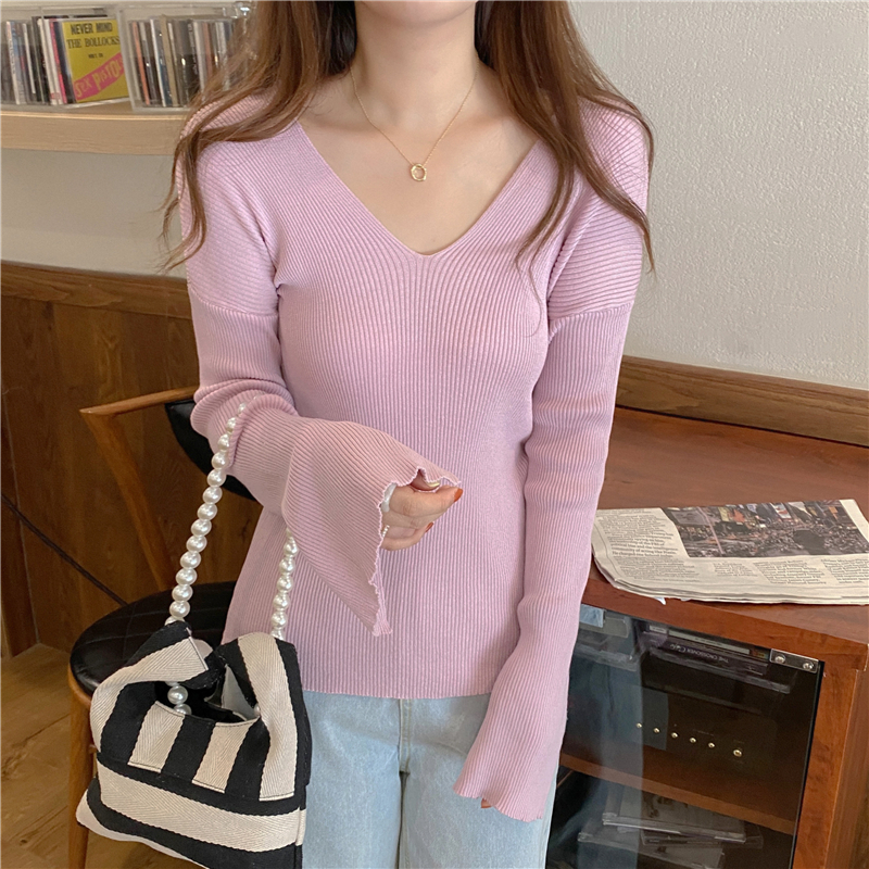 Pullover cross autumn tops Korean style V-neck sweater