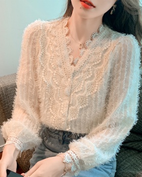 Lace plush small shirt autumn and winter tops