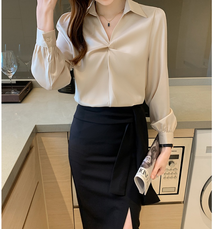 Satin autumn and winter drape all-match simple shirt for women