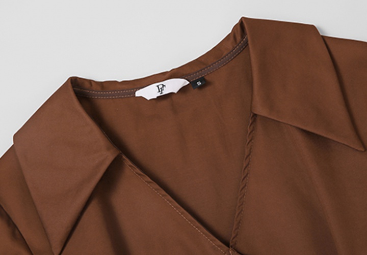Asymmetry leather skirt pinched waist shirt 2pcs set