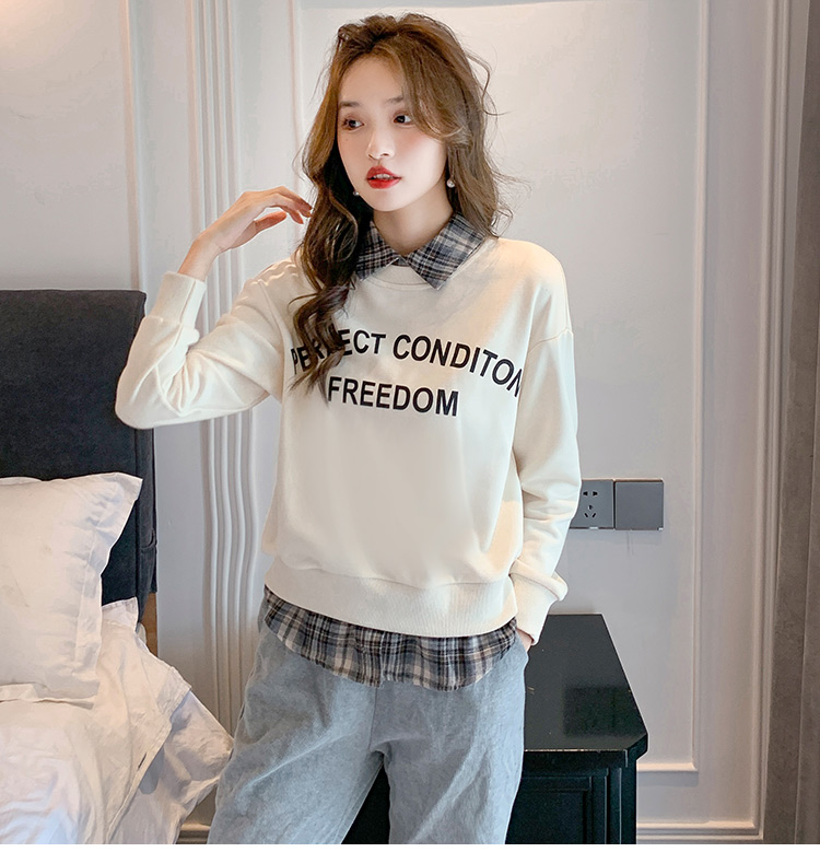Pseudo-two loose pullover printing autumn letters cozy hoodie