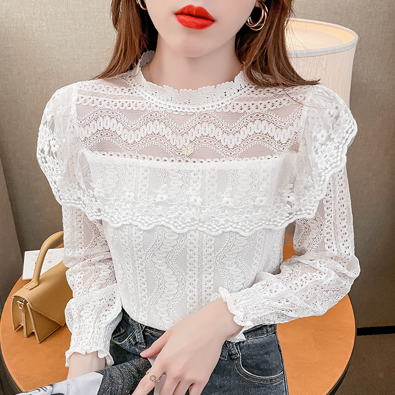 All-match lotus leaf tops lace bottoming shirt
