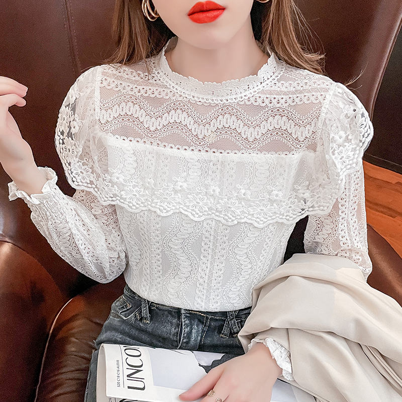 All-match lotus leaf tops lace bottoming shirt