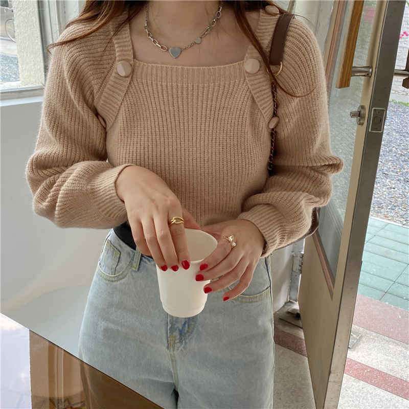 Autumn buckle bottoming shirt square collar sweater