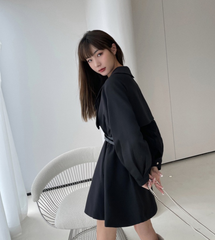 Autumn pinched waist windbreaker bow collar dress for women