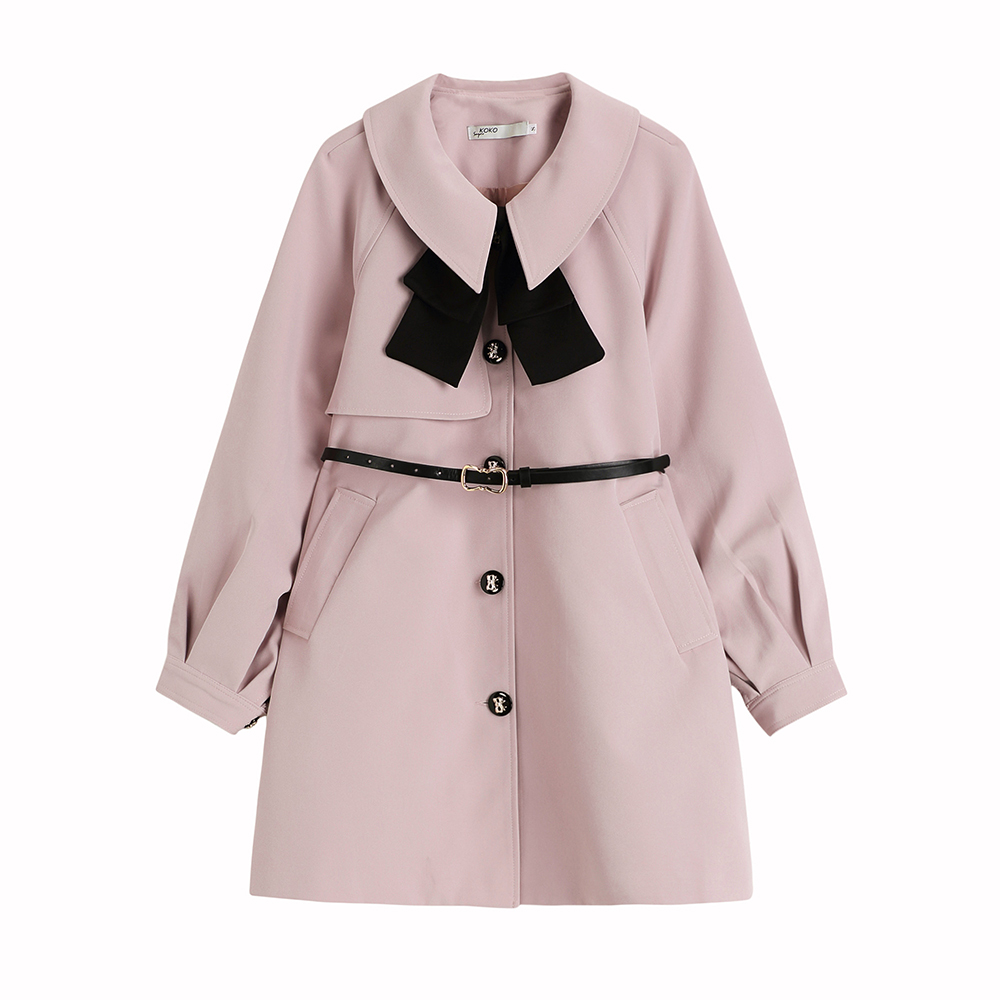 Autumn pinched waist windbreaker bow collar dress for women