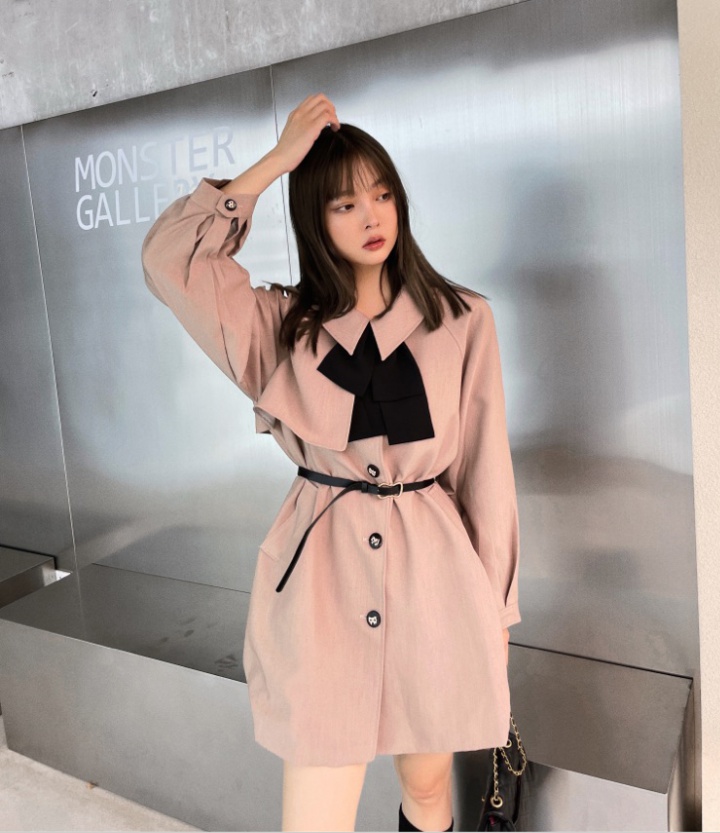 Autumn pinched waist windbreaker bow collar dress for women